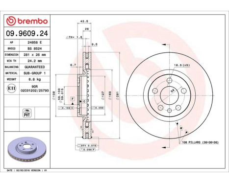 Bromsskiva 09.9609.24 Brembo, bild 4
