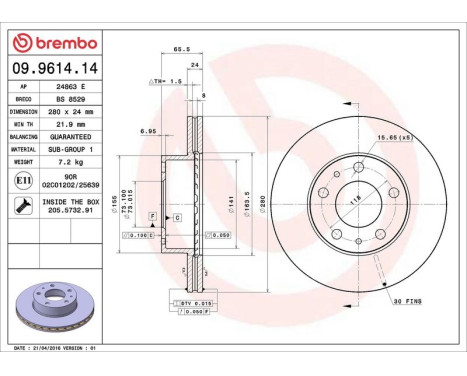 Bromsskiva 09.9614.14 Brembo, bild 4