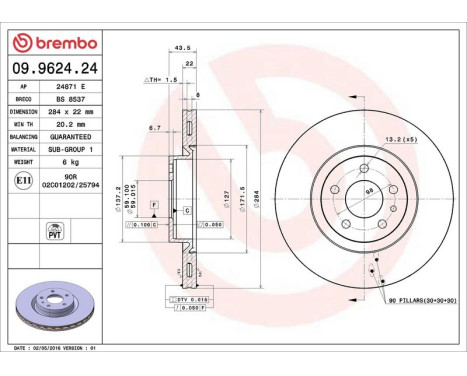Bromsskiva 09.9624.24 Brembo, bild 4