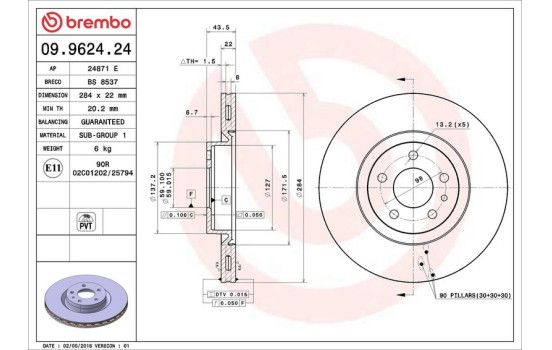 Bromsskiva 09.9624.24 Brembo, bild 4