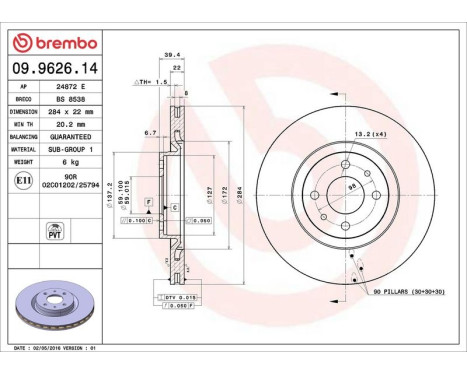 Bromsskiva 09.9626.14 Brembo, bild 4