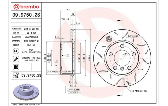 Bromsskiva 09.9750.2S Brembo