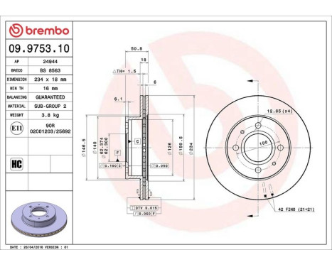 Bromsskiva 09.9753.10 Brembo, bild 4