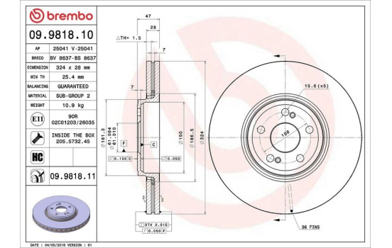 Bromsskiva 09.9818.10 Brembo, bild 2