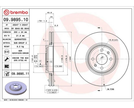 Bromsskiva 09.9895.10 Brembo, bild 3