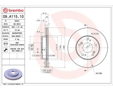 Bromsskiva 09.A115.10 Brembo, bild 3