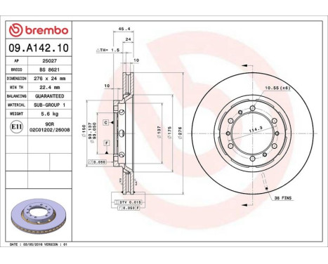 Bromsskiva 09.A142.10 Brembo, bild 3