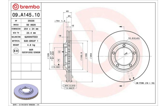 Bromsskiva 09.A145.10 Brembo, bild 3