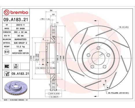 Bromsskiva 09.A183.21 Brembo
