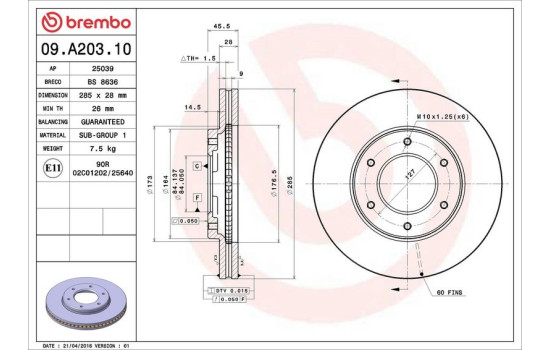 Bromsskiva 09.A203.10 Brembo, bild 3