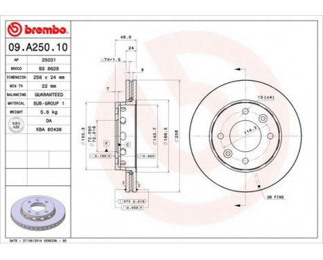 Bromsskiva 09.A250.10 Brembo, bild 2