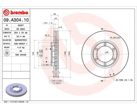 Bromsskiva 09.A304.10 Brembo, bild 2