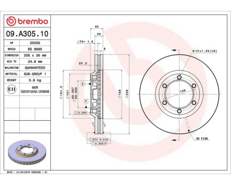 Bromsskiva 09.A305.10 Brembo, bild 3