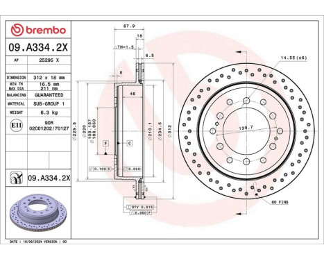 Bromsskiva 09.A334.2X Brembo