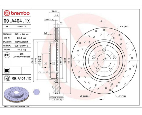 Bromsskiva 09.A404.1X Brembo