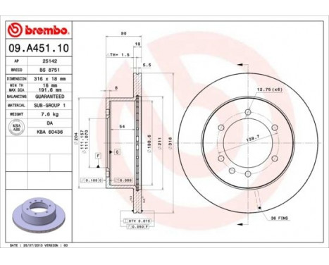 Bromsskiva 09.A451.10 Brembo, bild 2