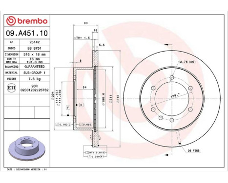 Bromsskiva 09.A451.10 Brembo, bild 3