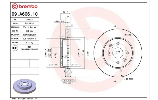 Bromsskiva 09.A606.10 Brembo, bild 3