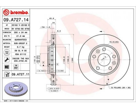 Bromsskiva 09.A727.14 Brembo, bild 2