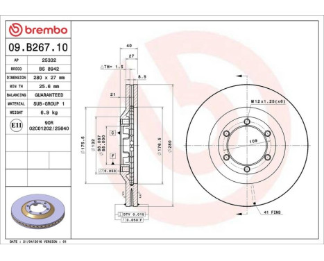 Bromsskiva 09.B267.10 Brembo, bild 3