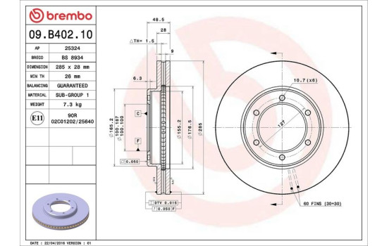 Bromsskiva 09.B402.10 Brembo, bild 3