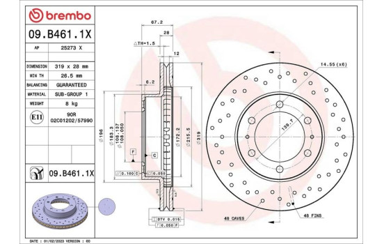 Bromsskiva 09.B461.1X Brembo