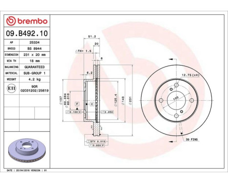 Bromsskiva 09.B492.10 Brembo, bild 3