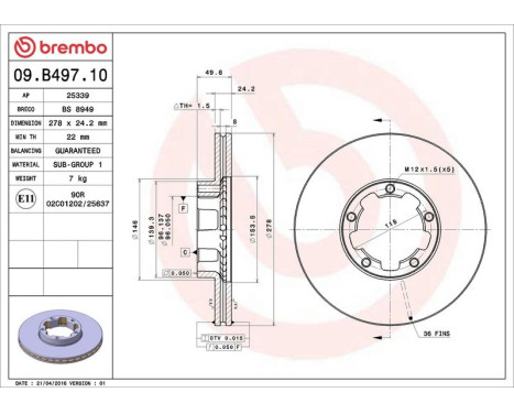 Bromsskiva 09.B497.10 Brembo, bild 3