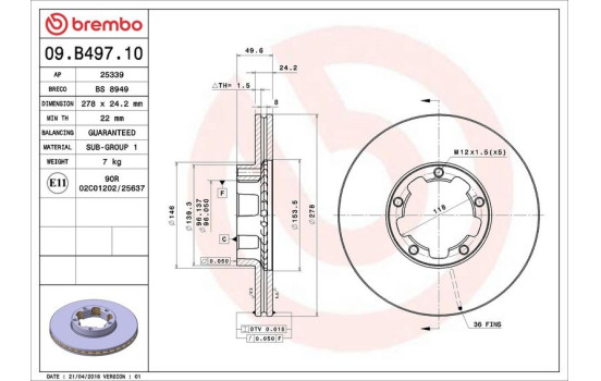 Bromsskiva 09.B497.10 Brembo, bild 3