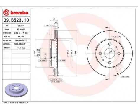 Bromsskiva 09.B523.10 Brembo, bild 2