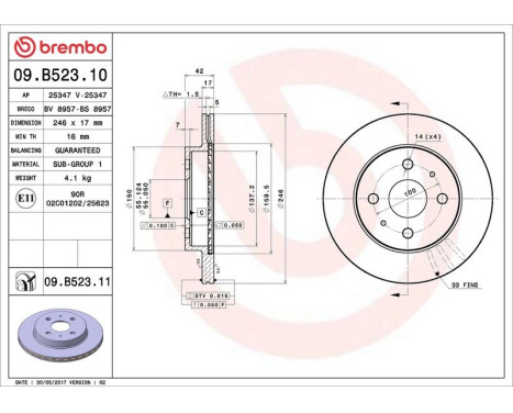 Bromsskiva 09.B523.10 Brembo, bild 3
