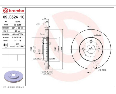 Bromsskiva 09.B524.10 Brembo, bild 3
