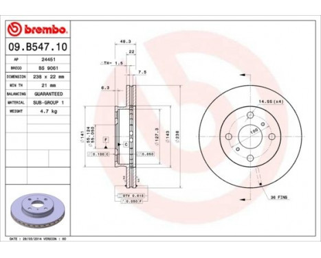 Bromsskiva 09.B547.10 Brembo, bild 2