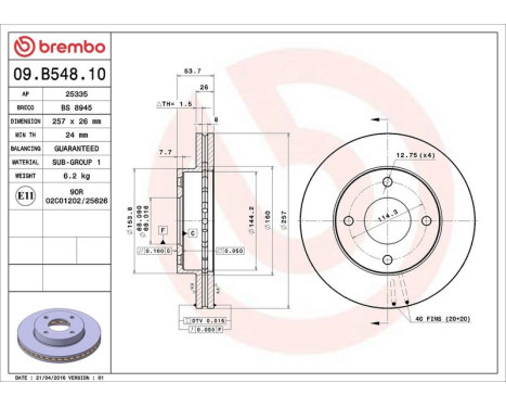 Bromsskiva 09.B548.10 Brembo, bild 3