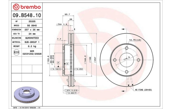 Bromsskiva 09.B548.10 Brembo, bild 3