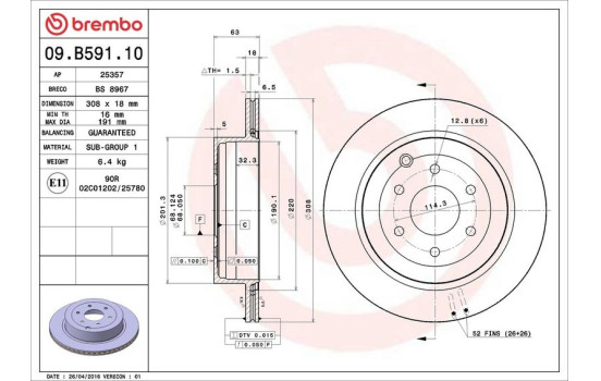 Bromsskiva 09.B591.10 Brembo, bild 3