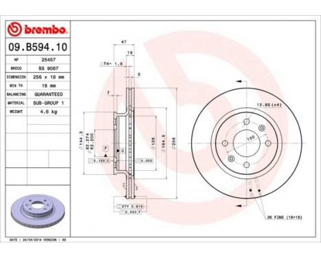 Bromsskiva 09.B594.10 Brembo, bild 2