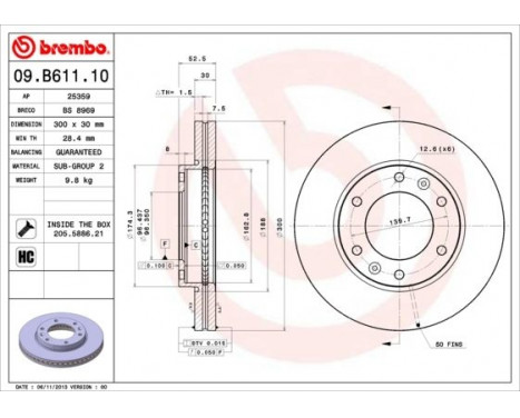 Bromsskiva 09.B611.10 Brembo, bild 2