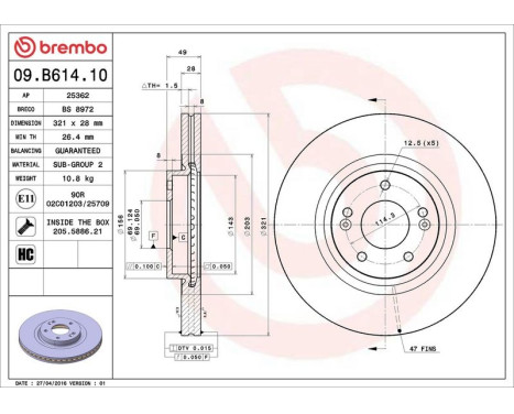 Bromsskiva 09.B614.10 Brembo, bild 3