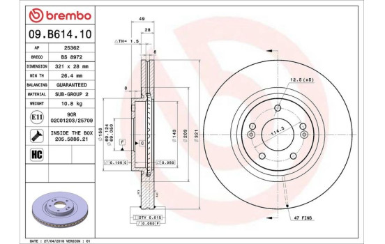 Bromsskiva 09.B614.10 Brembo, bild 2