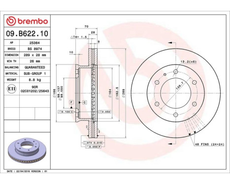 Bromsskiva 09.B622.10 Brembo, bild 3