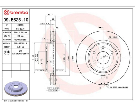 Bromsskiva 09.B625.10 Brembo, bild 3
