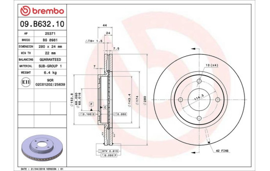 Bromsskiva 09.B632.10 Brembo, bild 3