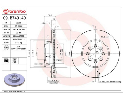 Bromsskiva 09.B749.40 Brembo, bild 3