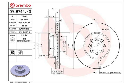 Bromsskiva 09.B749.40 Brembo, bild 2
