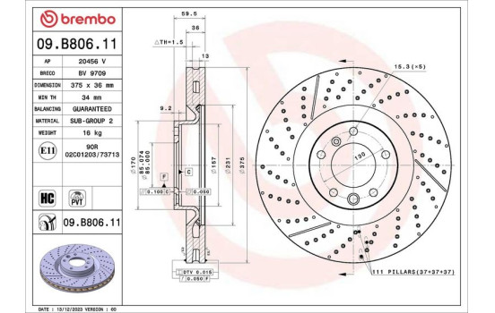 Bromsskiva 09.B806.11 Brembo
