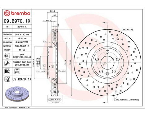 Bromsskiva 09.B970.1X Brembo, bild 2