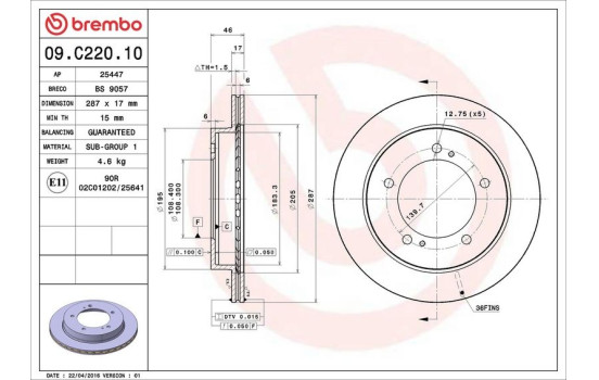 Bromsskiva 09.C220.10 Brembo, bild 3