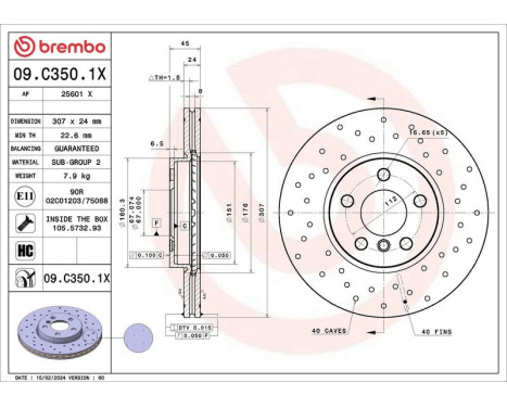 Bromsskiva 09.C350.1X Brembo