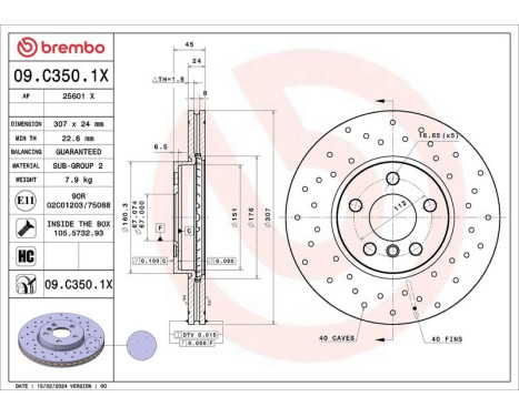 Bromsskiva 09.C350.1X Brembo, bild 2